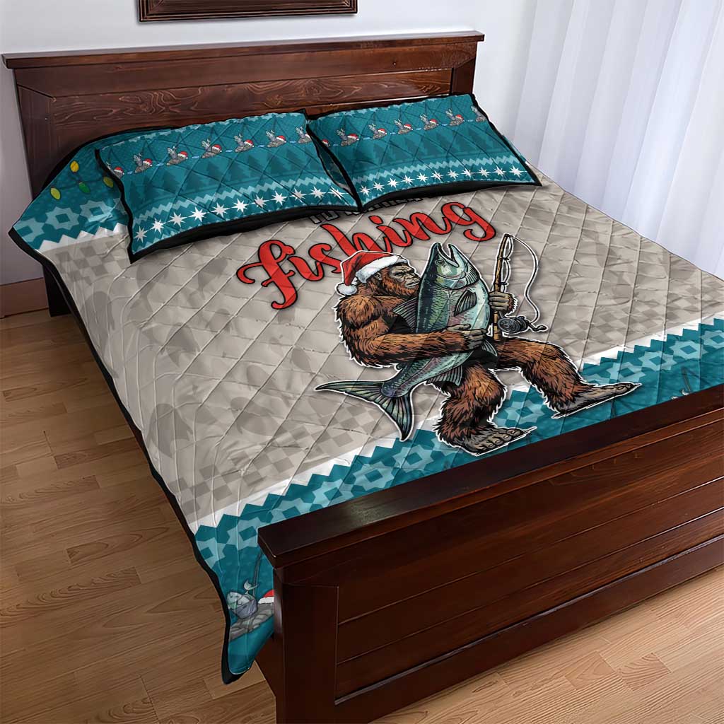 Bigfoot Fishing Christmas Quilt Bed Set Funny Style - Wonder Print Shop