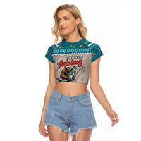 Bigfoot Fishing Christmas Raglan Cropped T Shirt Funny Style - Wonder Print Shop