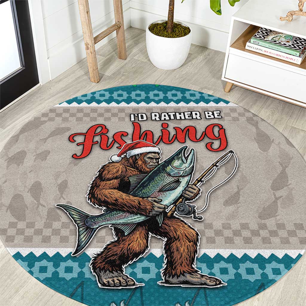 Bigfoot Fishing Christmas Round Carpet Funny Style - Wonder Print Shop