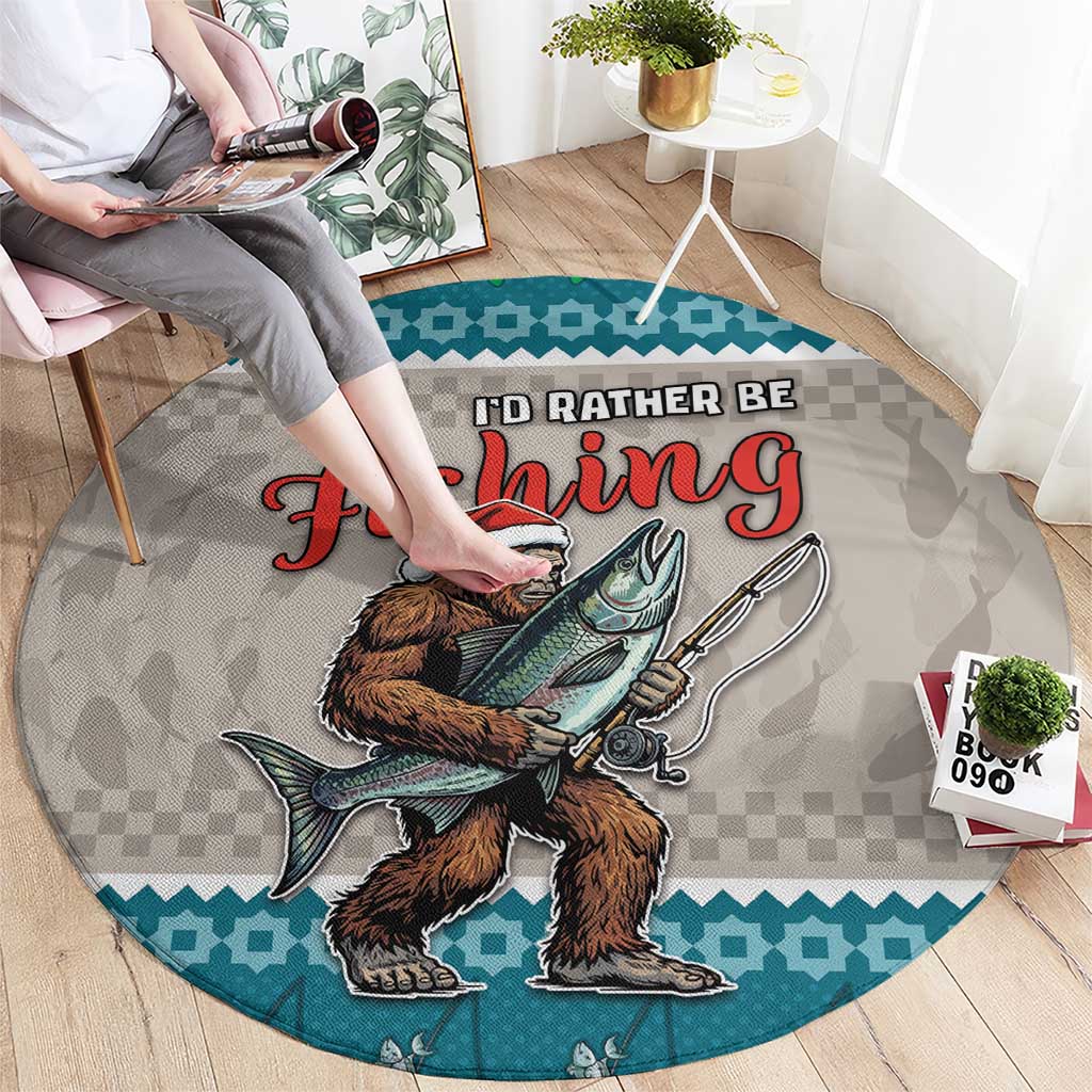Bigfoot Fishing Christmas Round Carpet Funny Style - Wonder Print Shop