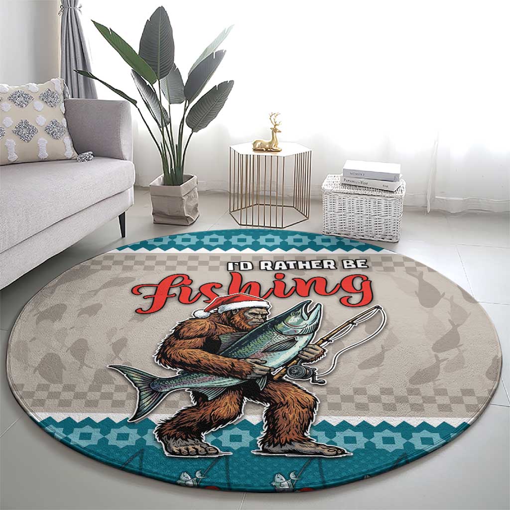 Bigfoot Fishing Christmas Round Carpet Funny Style - Wonder Print Shop