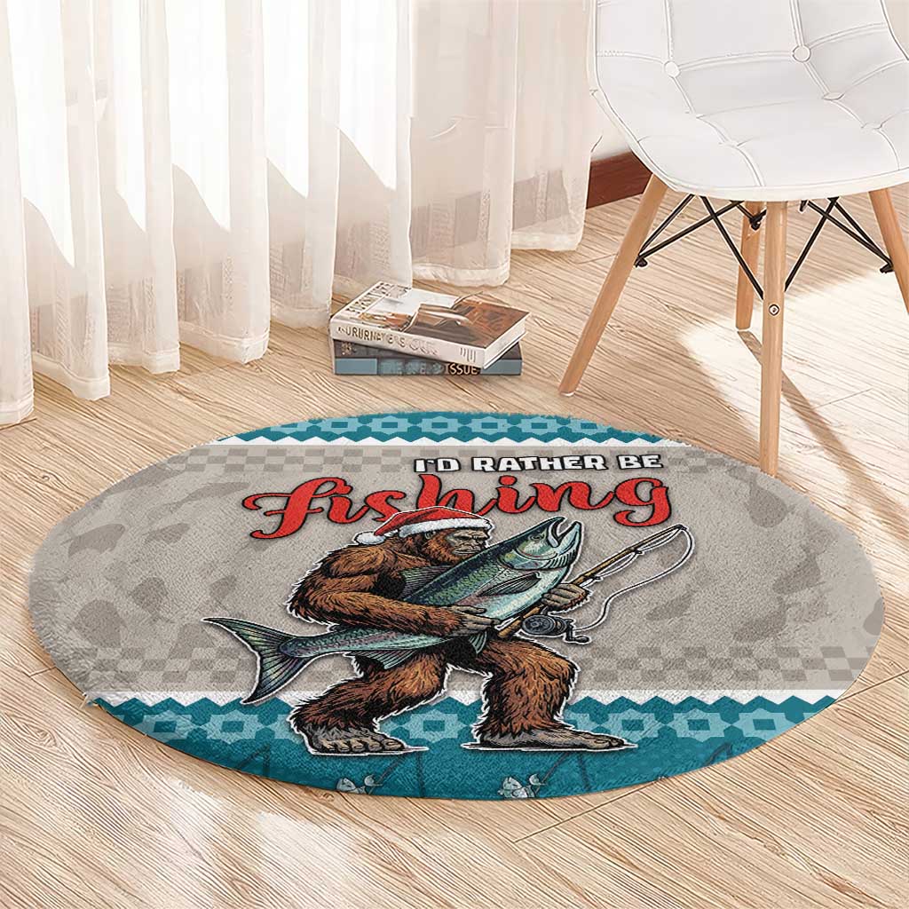 Bigfoot Fishing Christmas Round Carpet Funny Style - Wonder Print Shop