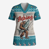Bigfoot Fishing Christmas Scrub Top Funny Style - Wonder Print Shop