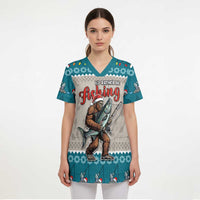 Bigfoot Fishing Christmas Scrub Top Funny Style - Wonder Print Shop