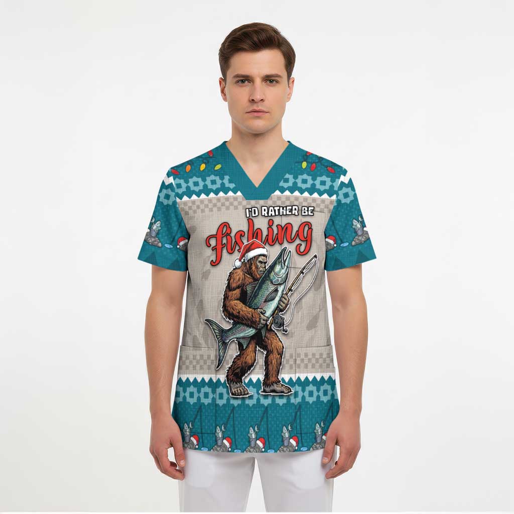 Bigfoot Fishing Christmas Scrub Top Funny Style - Wonder Print Shop