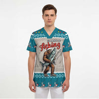 Bigfoot Fishing Christmas Scrub Top Funny Style - Wonder Print Shop