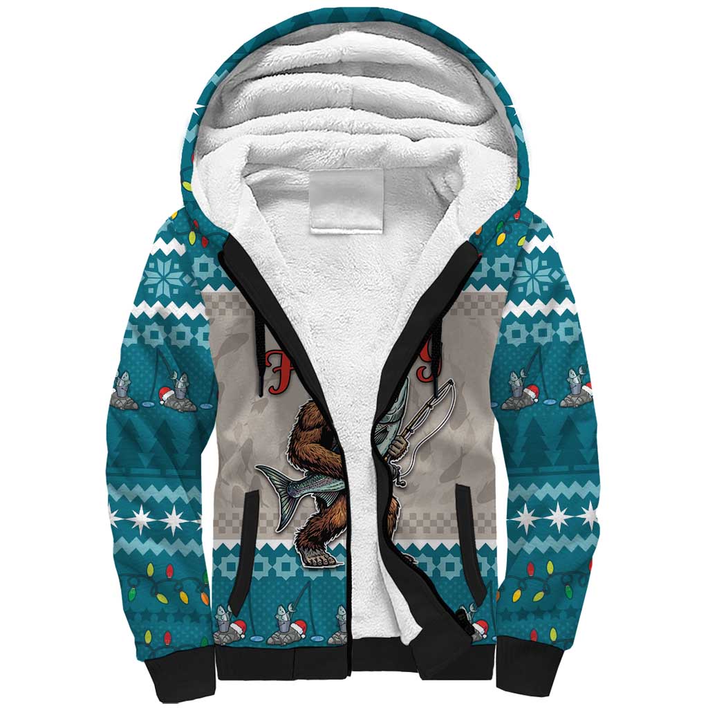 Bigfoot Fishing Christmas Sherpa Hoodie Funny Style - Wonder Print Shop