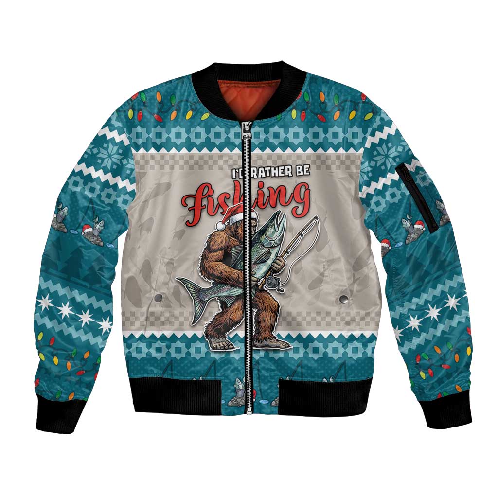 Bigfoot Fishing Christmas Sleeve Zip Bomber Jacket Funny Style - Wonder Print Shop