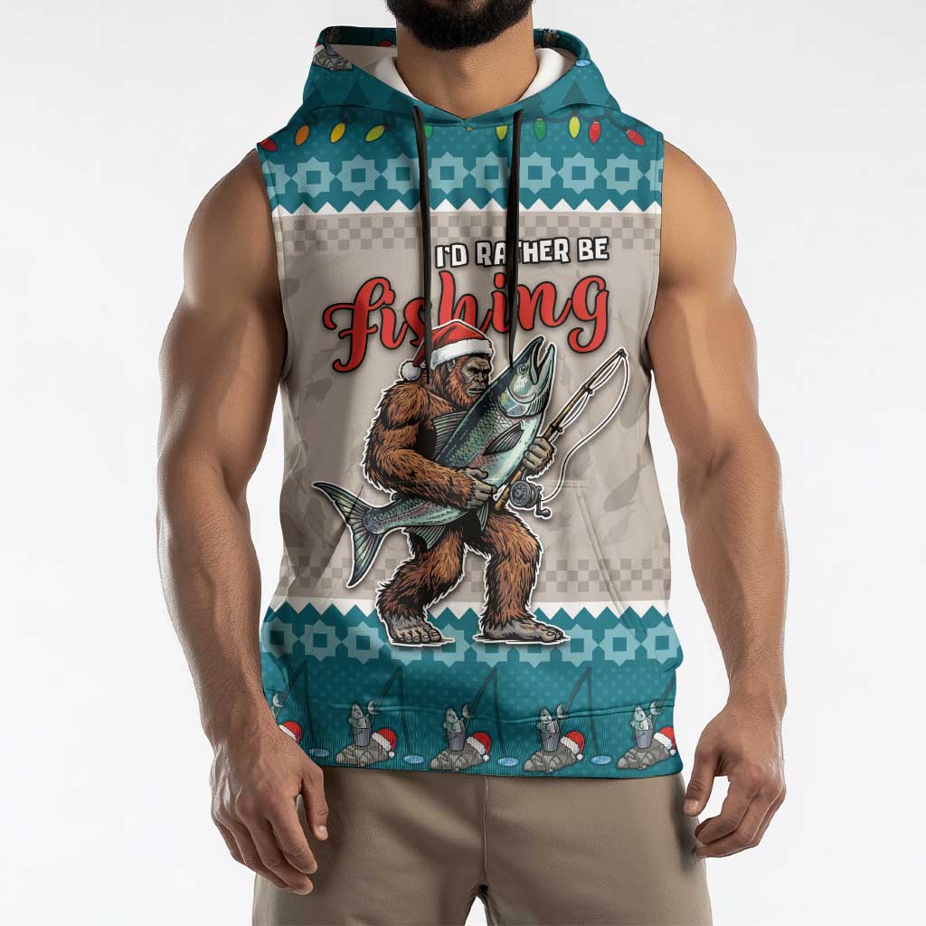 Bigfoot Fishing Christmas Sleeveless Hoodie Funny Style - Wonder Print Shop
