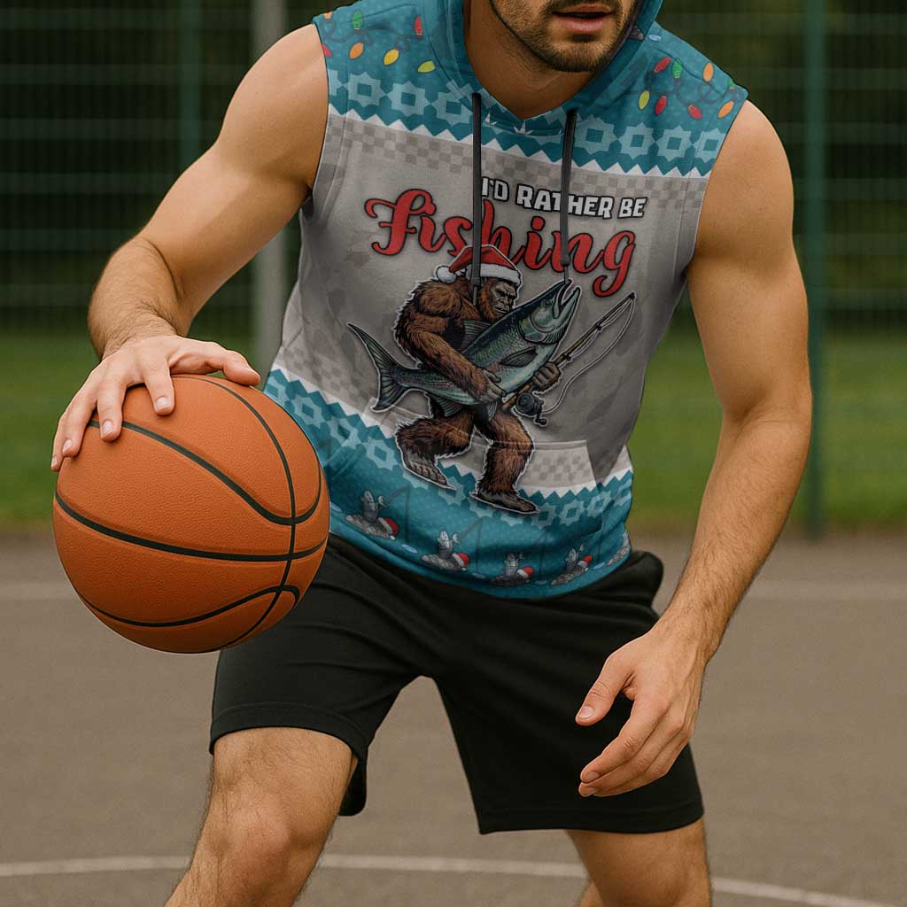 Bigfoot Fishing Christmas Sleeveless Hoodie Funny Style - Wonder Print Shop