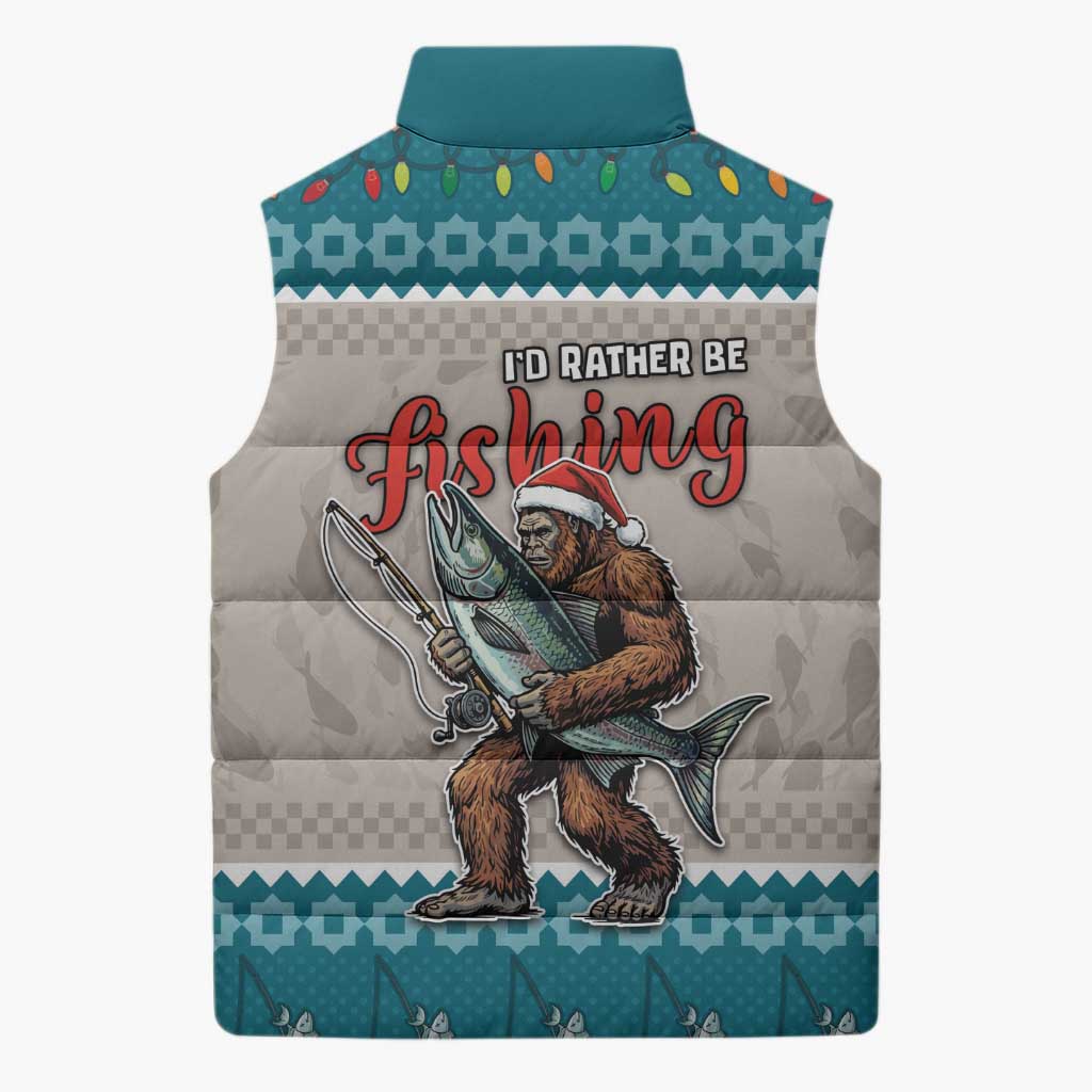 Bigfoot Fishing Christmas Sleeveless Puffer Jacket Funny Style - Wonder Print Shop
