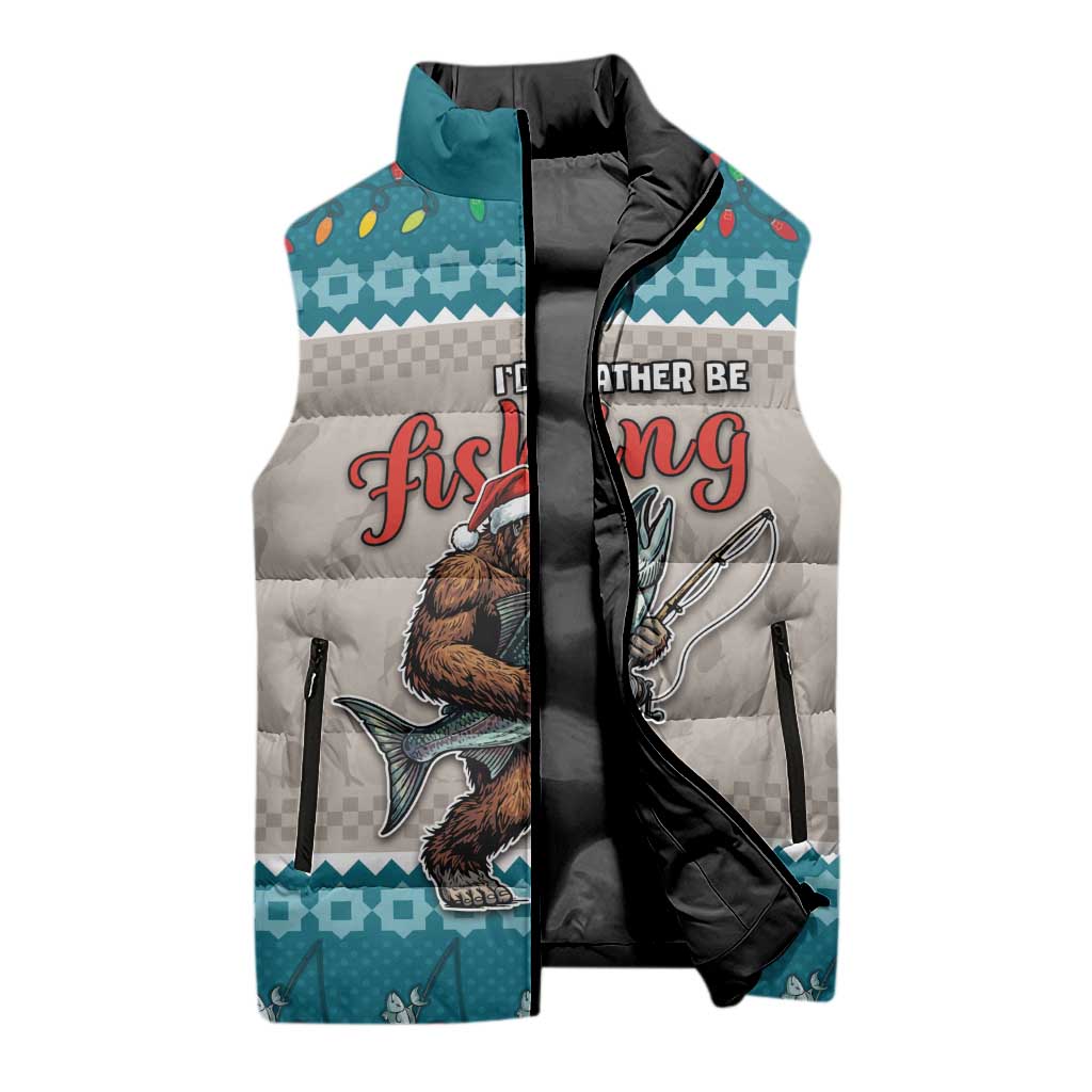 Bigfoot Fishing Christmas Sleeveless Puffer Jacket Funny Style - Wonder Print Shop