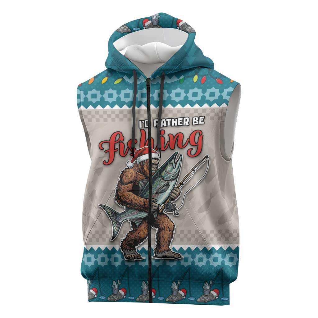 Bigfoot Fishing Christmas Sleeveless Zip Hoodie Funny Style - Wonder Print Shop