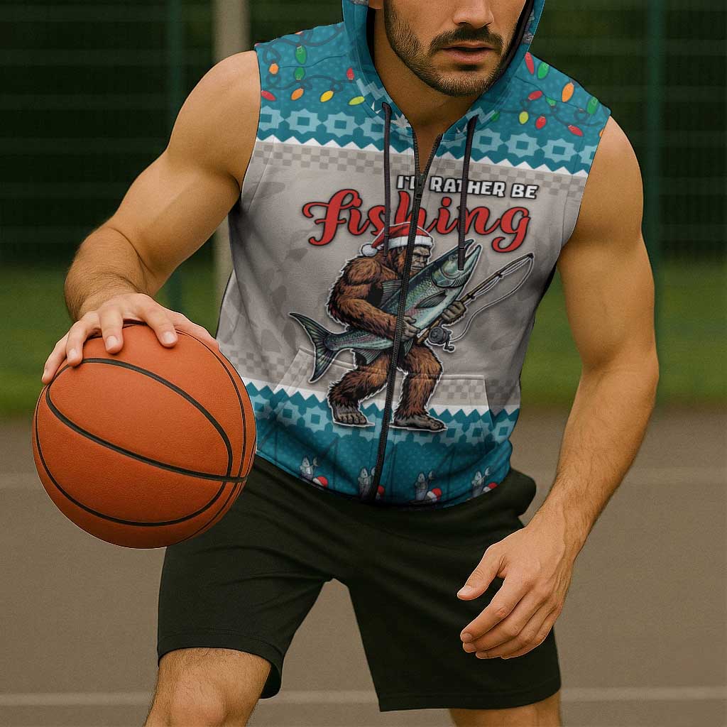 Bigfoot Fishing Christmas Sleeveless Zip Hoodie Funny Style - Wonder Print Shop