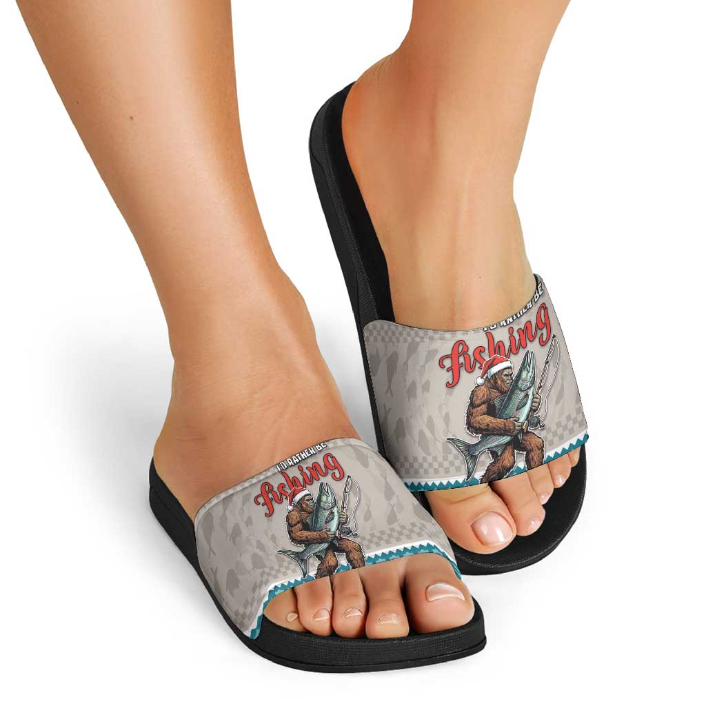 Bigfoot Fishing Christmas Slide Sandals Funny Style - Wonder Print Shop
