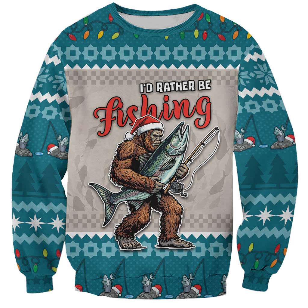 Bigfoot Fishing Christmas Sweatshirt Funny Style - Wonder Print Shop