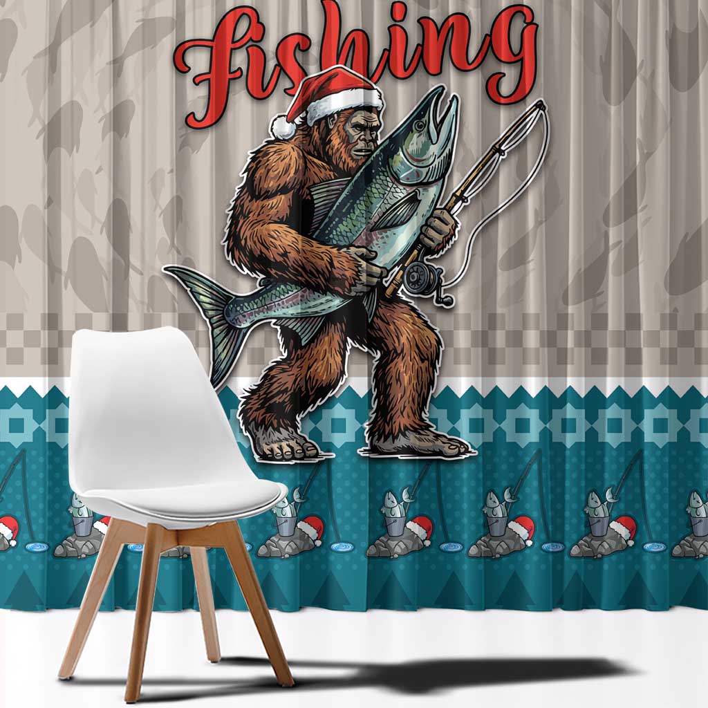 Bigfoot Fishing Christmas Window Curtain Funny Style - Wonder Print Shop