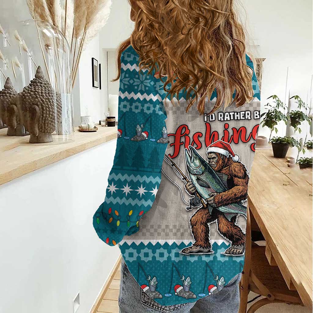 Bigfoot Fishing Christmas Women Casual Shirt Funny Style - Wonder Print Shop