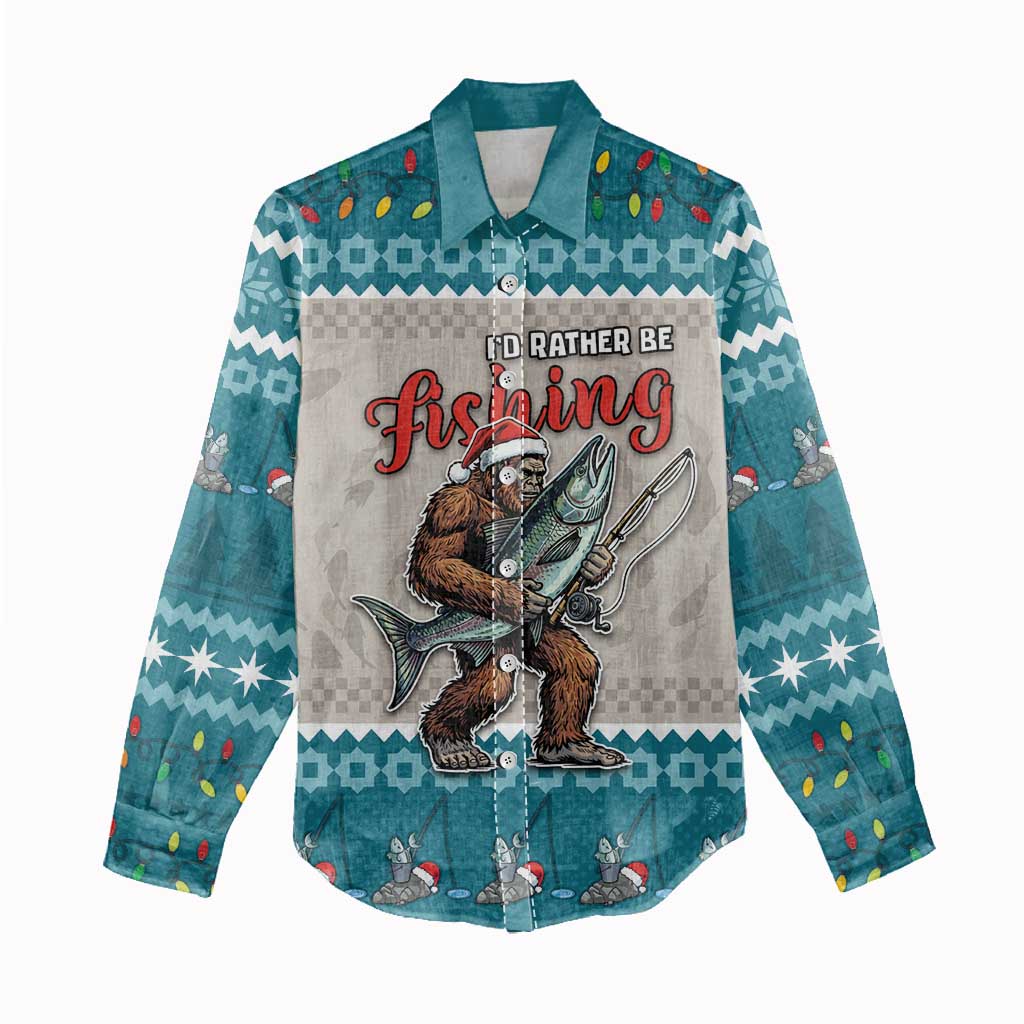 Bigfoot Fishing Christmas Women Casual Shirt Funny Style - Wonder Print Shop