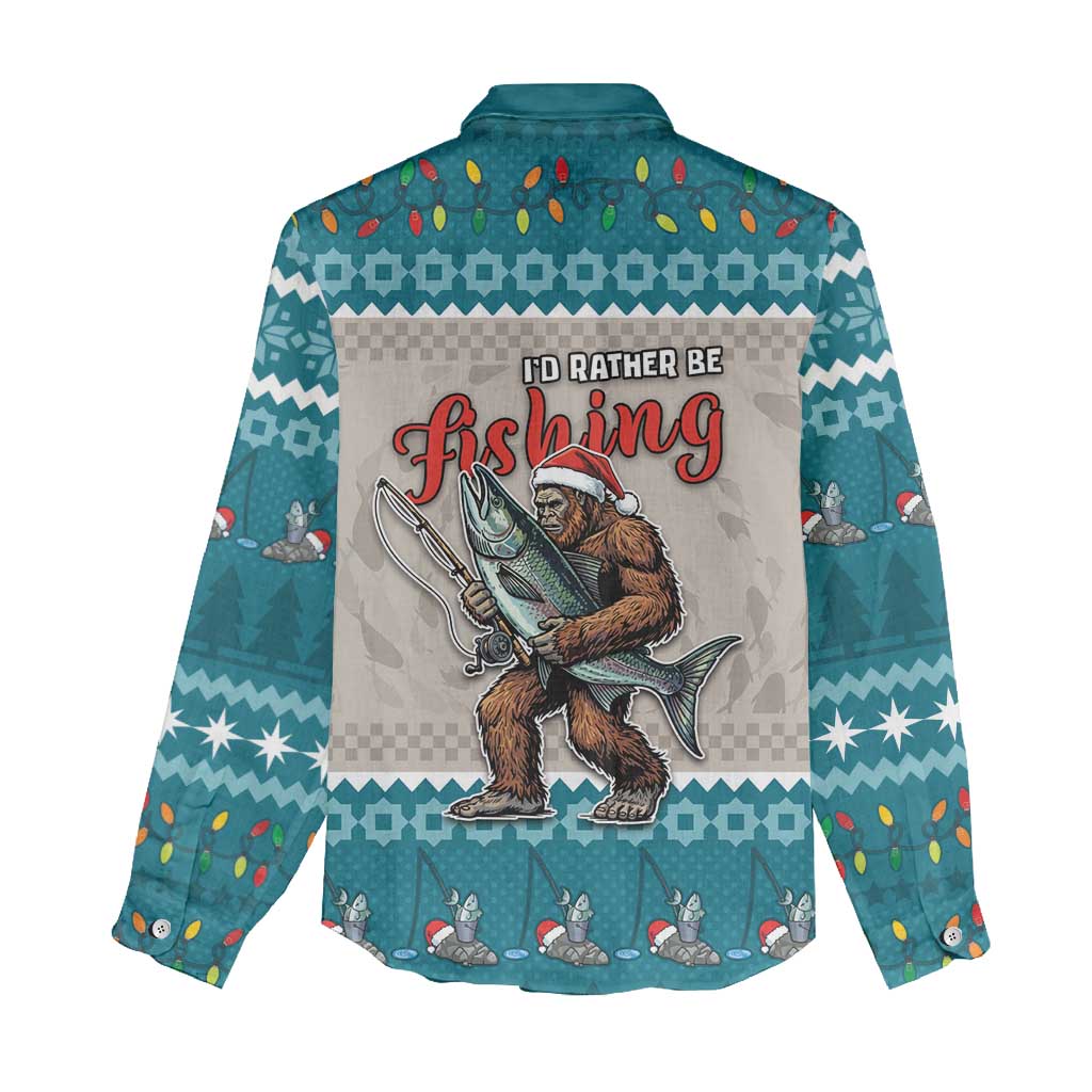 Bigfoot Fishing Christmas Women Casual Shirt Funny Style - Wonder Print Shop