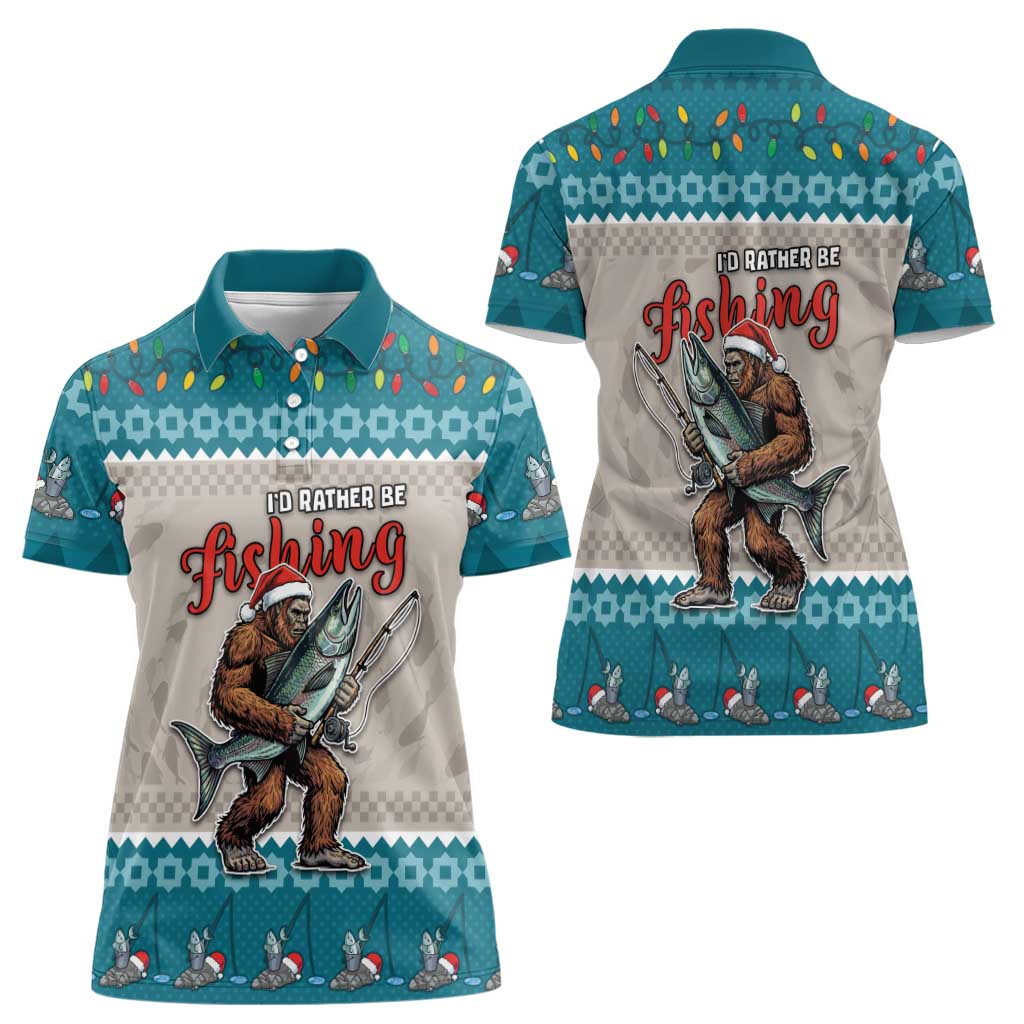 Bigfoot Fishing Christmas Women Polo Shirt Funny Style - Wonder Print Shop