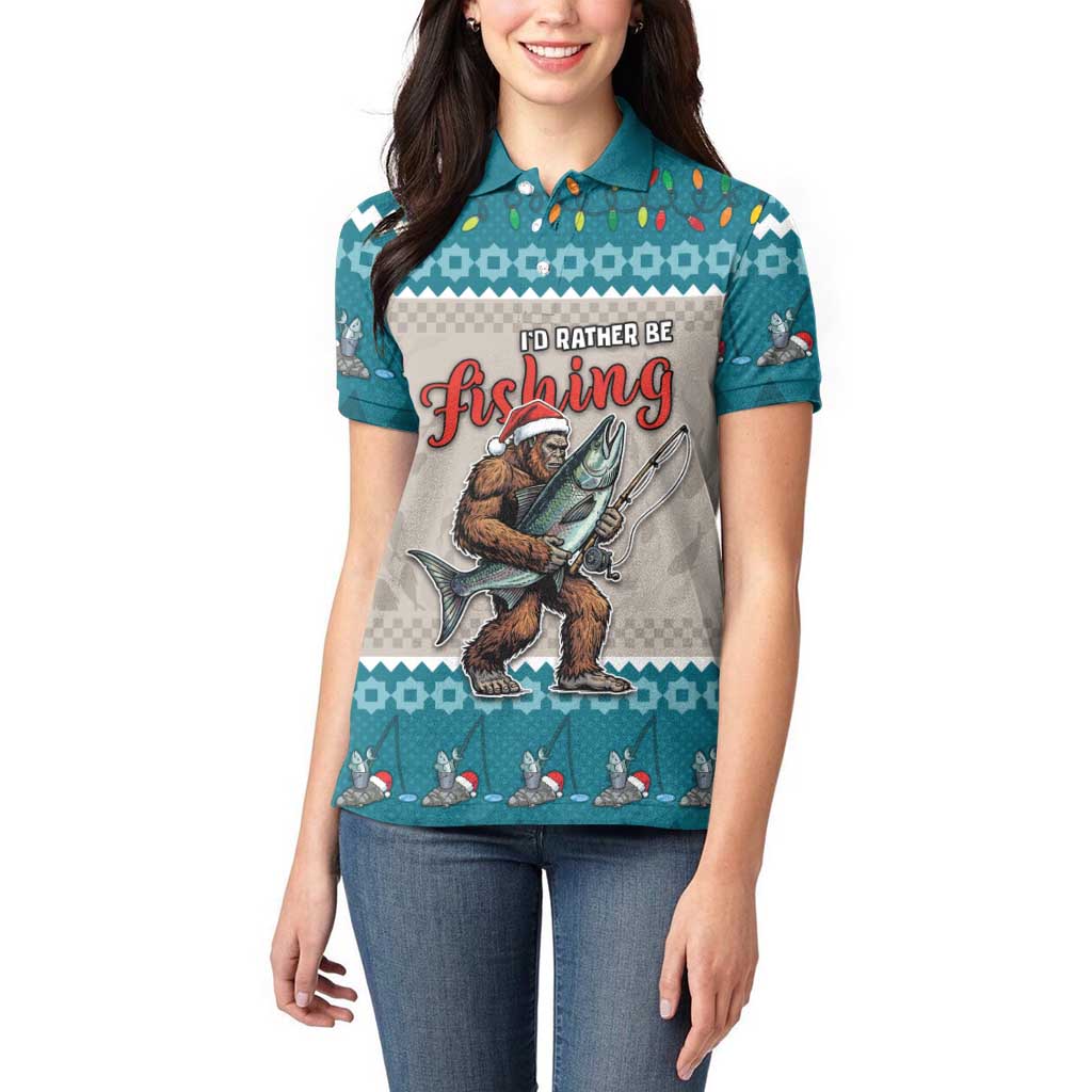 Bigfoot Fishing Christmas Women Polo Shirt Funny Style - Wonder Print Shop