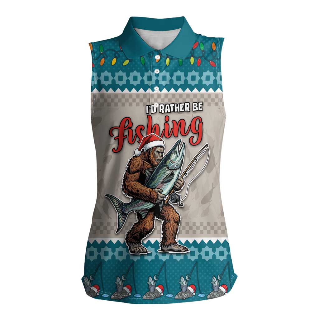 Bigfoot Fishing Christmas Women Sleeveless Polo Shirt Funny Style - Wonder Print Shop
