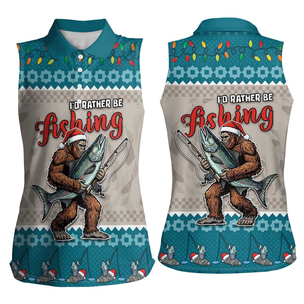 Bigfoot Fishing Christmas Women Sleeveless Polo Shirt Funny Style - Wonder Print Shop