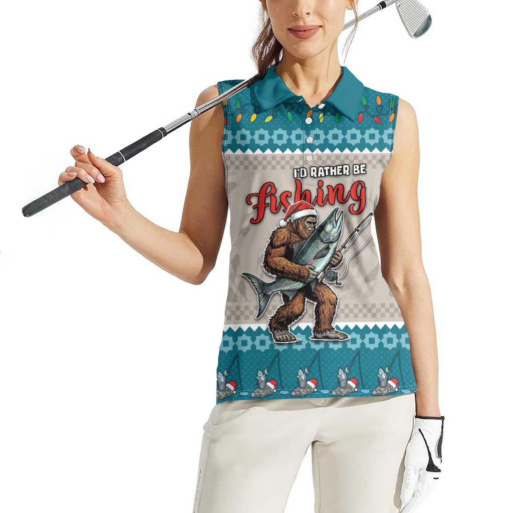 Bigfoot Fishing Christmas Women Sleeveless Polo Shirt Funny Style - Wonder Print Shop
