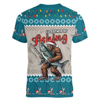 Bigfoot Fishing Christmas Women V-Neck T-Shirt Funny Style - Wonder Print Shop