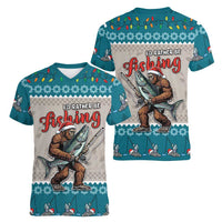 Bigfoot Fishing Christmas Women V-Neck T-Shirt Funny Style - Wonder Print Shop