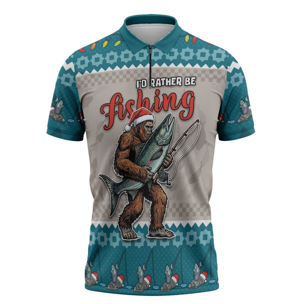 Bigfoot Fishing Christmas Zipper Polo Shirt Funny Style - Wonder Print Shop
