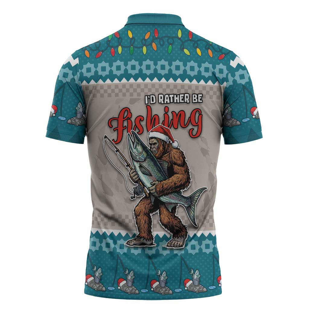 Bigfoot Fishing Christmas Zipper Polo Shirt Funny Style - Wonder Print Shop