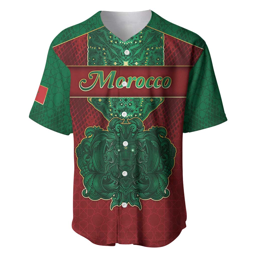 Personalized Morocco Baseball Jersey Royal Lion Islam Patterns - Wonder Print Shop