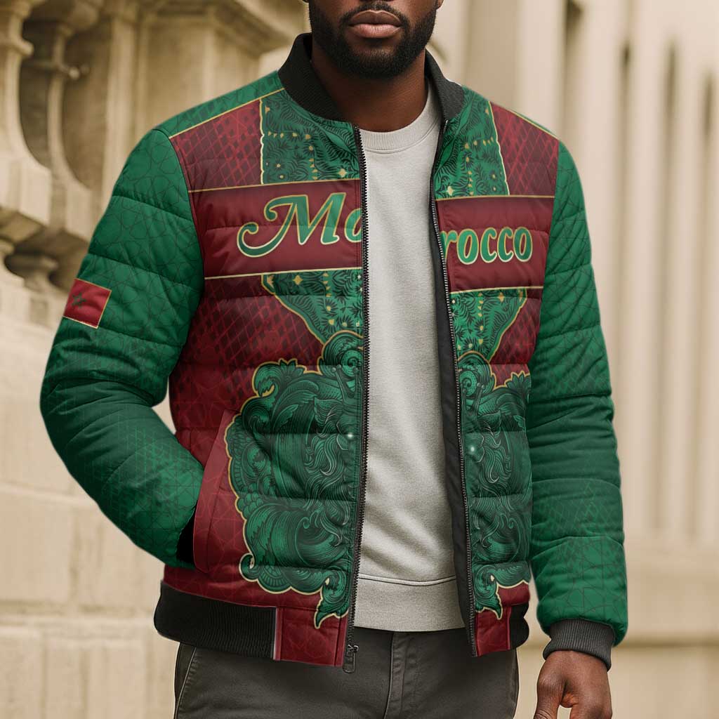 Personalized Morocco Bomber Puffer Jacket Royal Lion Islam Patterns - Wonder Print Shop