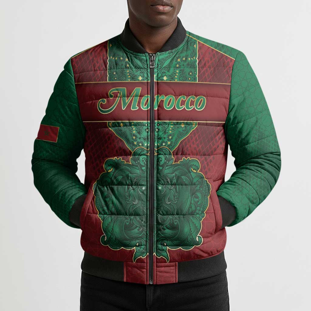 Personalized Morocco Bomber Puffer Jacket Royal Lion Islam Patterns - Wonder Print Shop