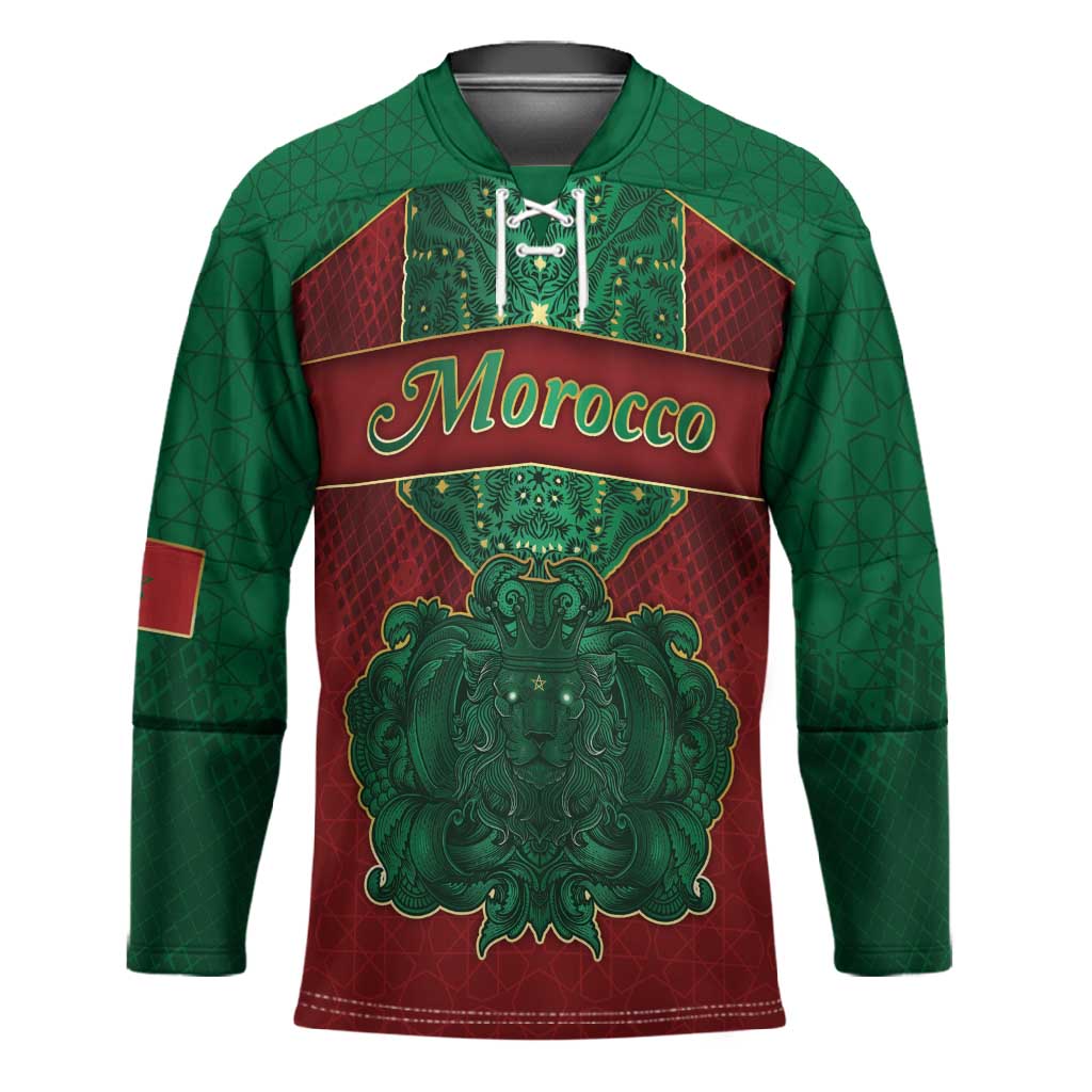 Personalized Morocco Hockey Jersey Royal Lion Islam Patterns - Wonder Print Shop
