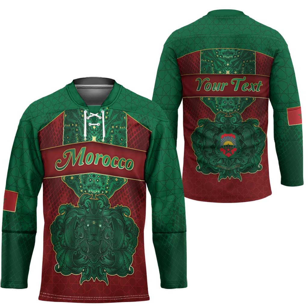 Personalized Morocco Hockey Jersey Royal Lion Islam Patterns - Wonder Print Shop