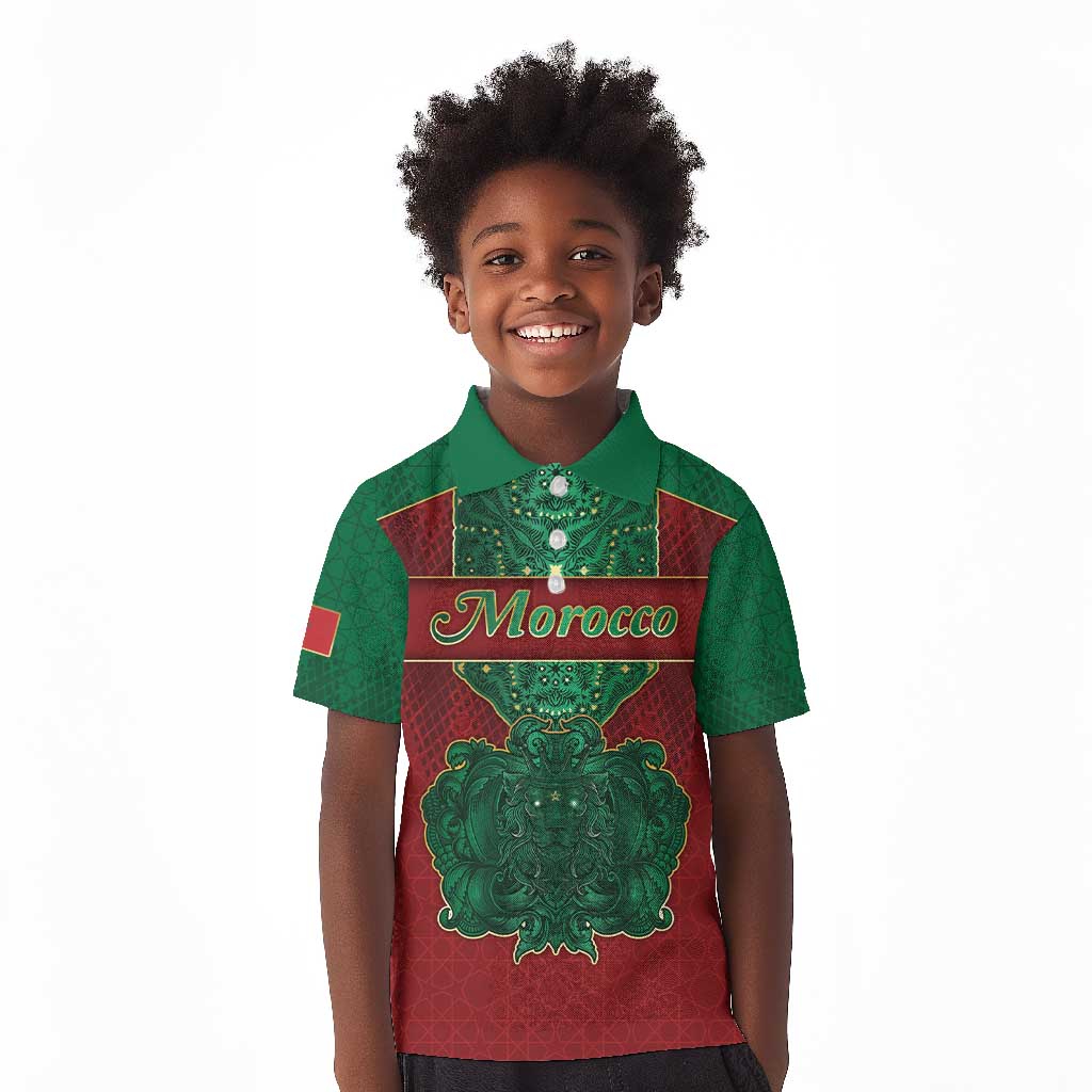 Personalized Morocco Kid Polo Shirt Royal Lion Islam Patterns - Wonder Print Shop