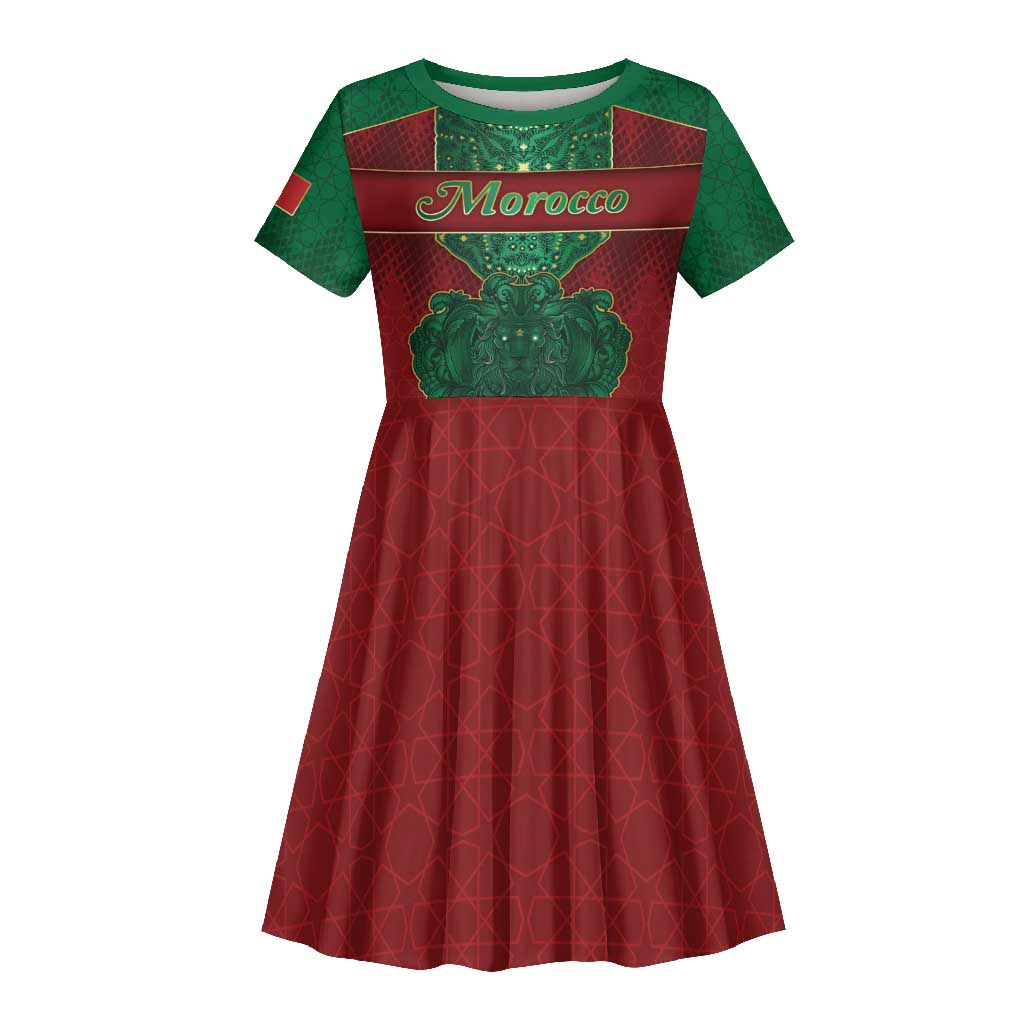 Personalized Morocco Kid Short Sleeve Dress Royal Lion Islam Patterns - Wonder Print Shop