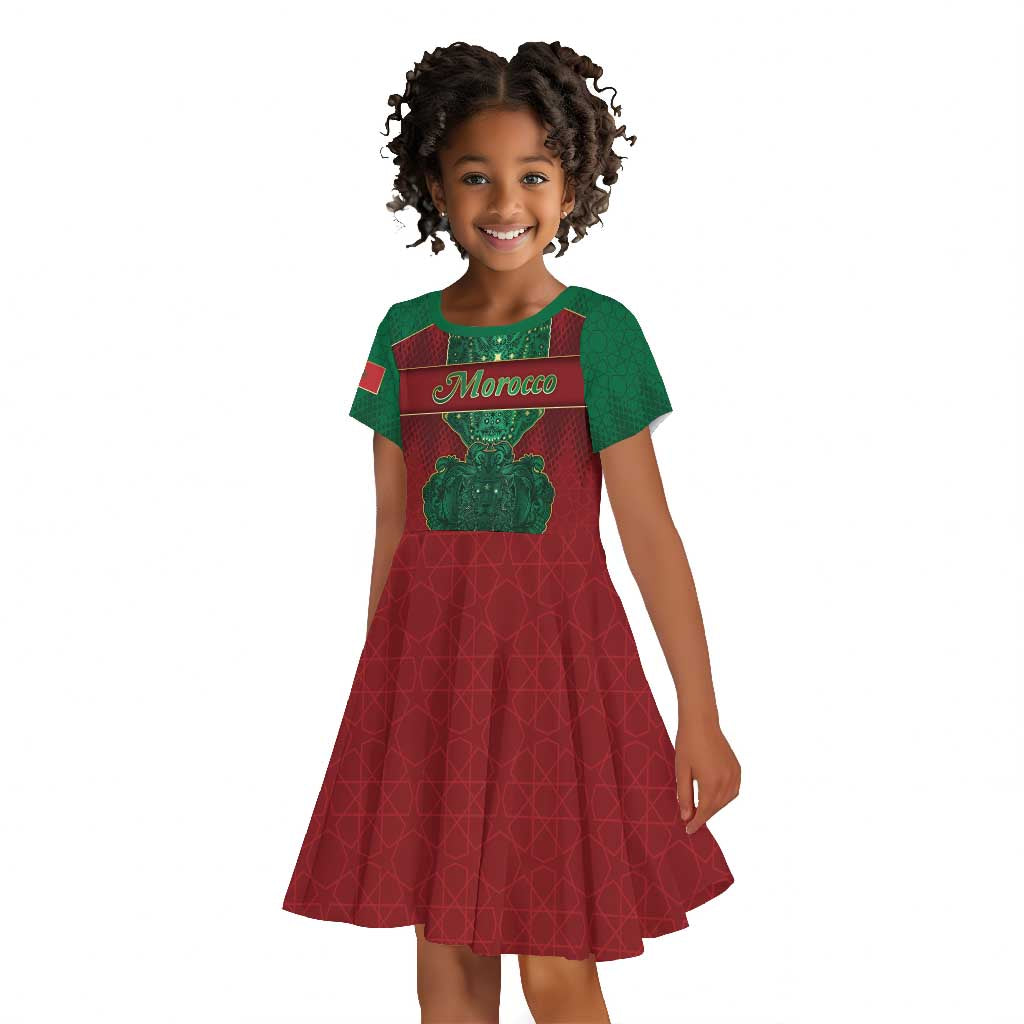Personalized Morocco Kid Short Sleeve Dress Royal Lion Islam Patterns - Wonder Print Shop