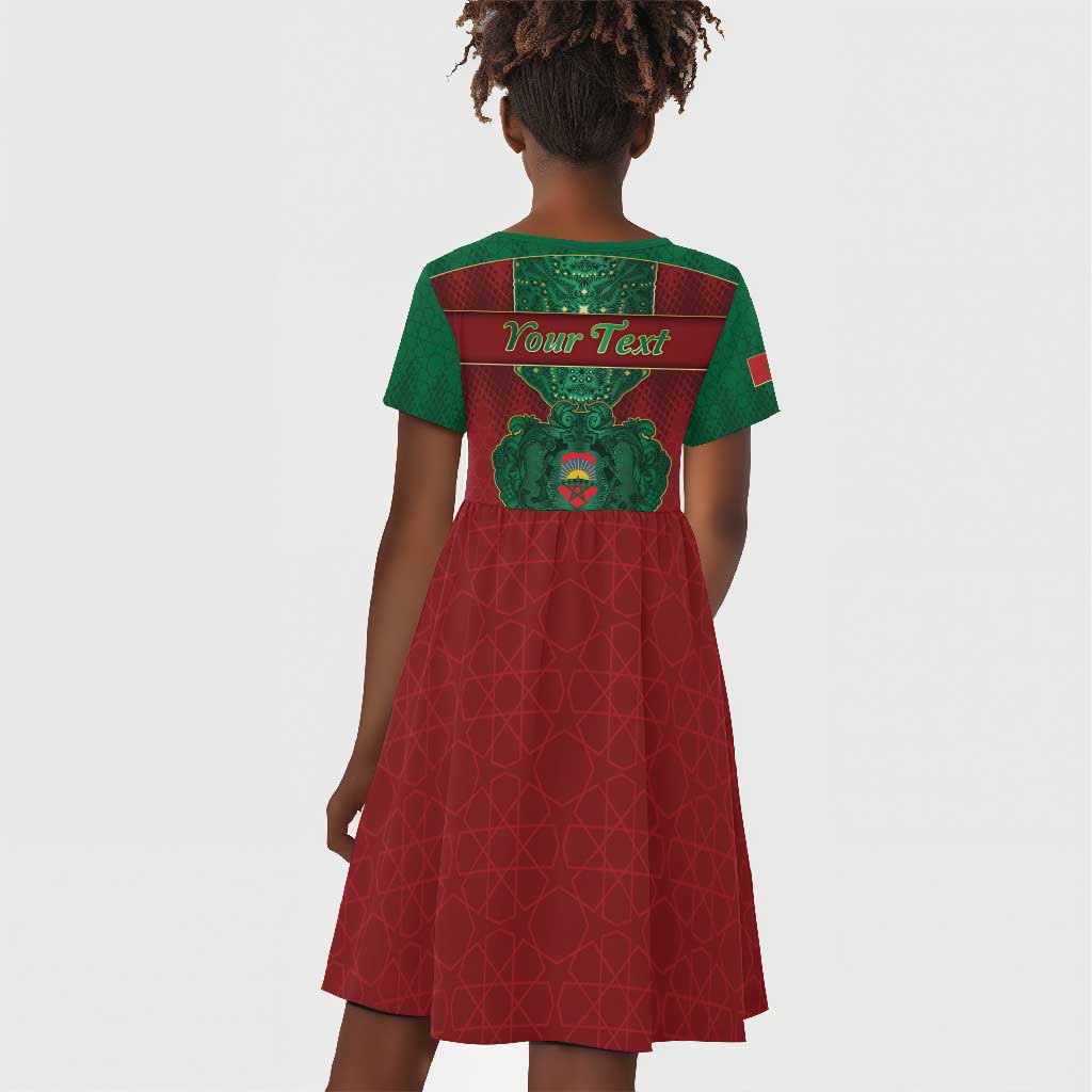 Personalized Morocco Kid Short Sleeve Dress Royal Lion Islam Patterns - Wonder Print Shop