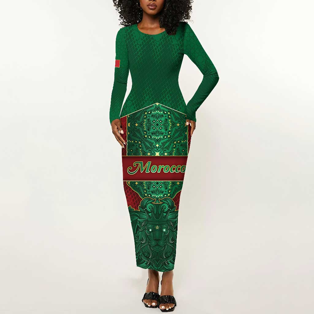 Personalized Morocco Long Sleeve Bodycon Dress Royal Lion Islam Patterns - Wonder Print Shop