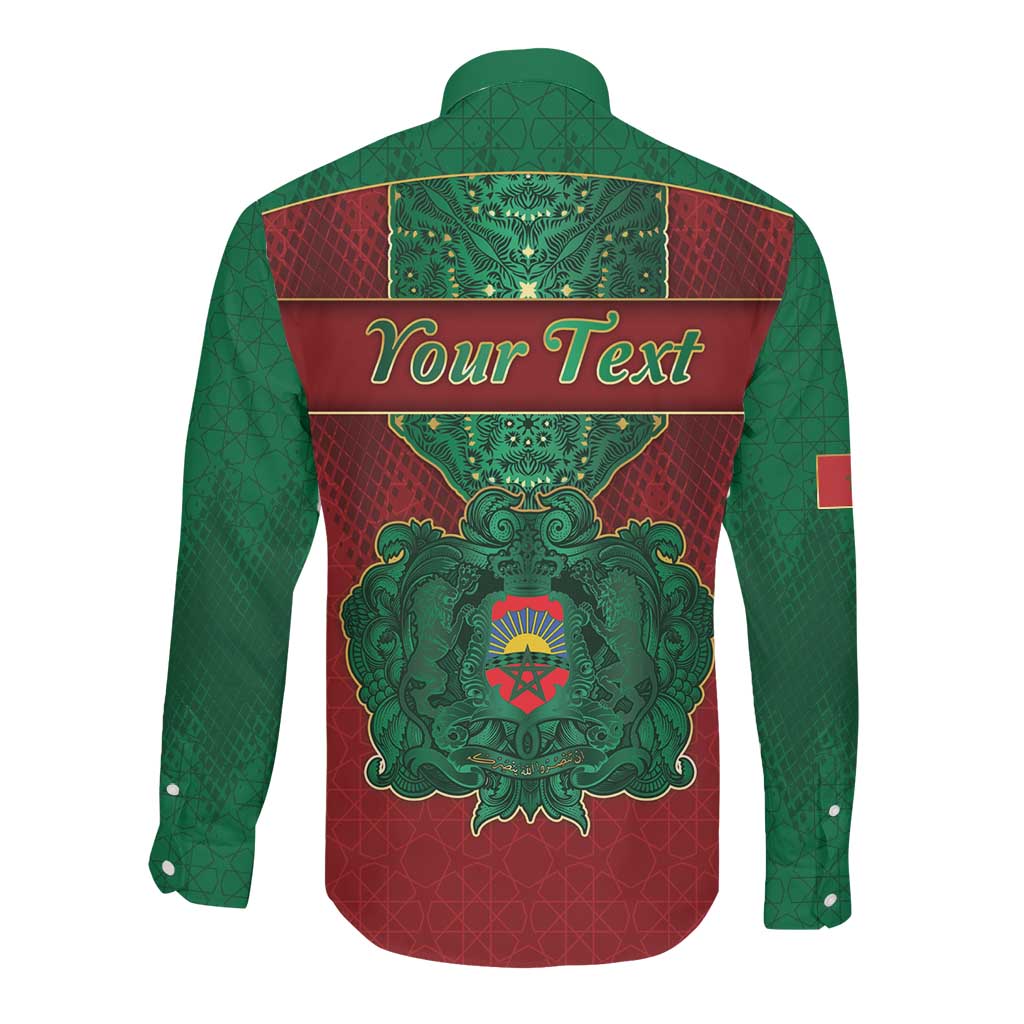 Personalized Morocco Long Sleeve Button Shirt Royal Lion Islam Patterns - Wonder Print Shop