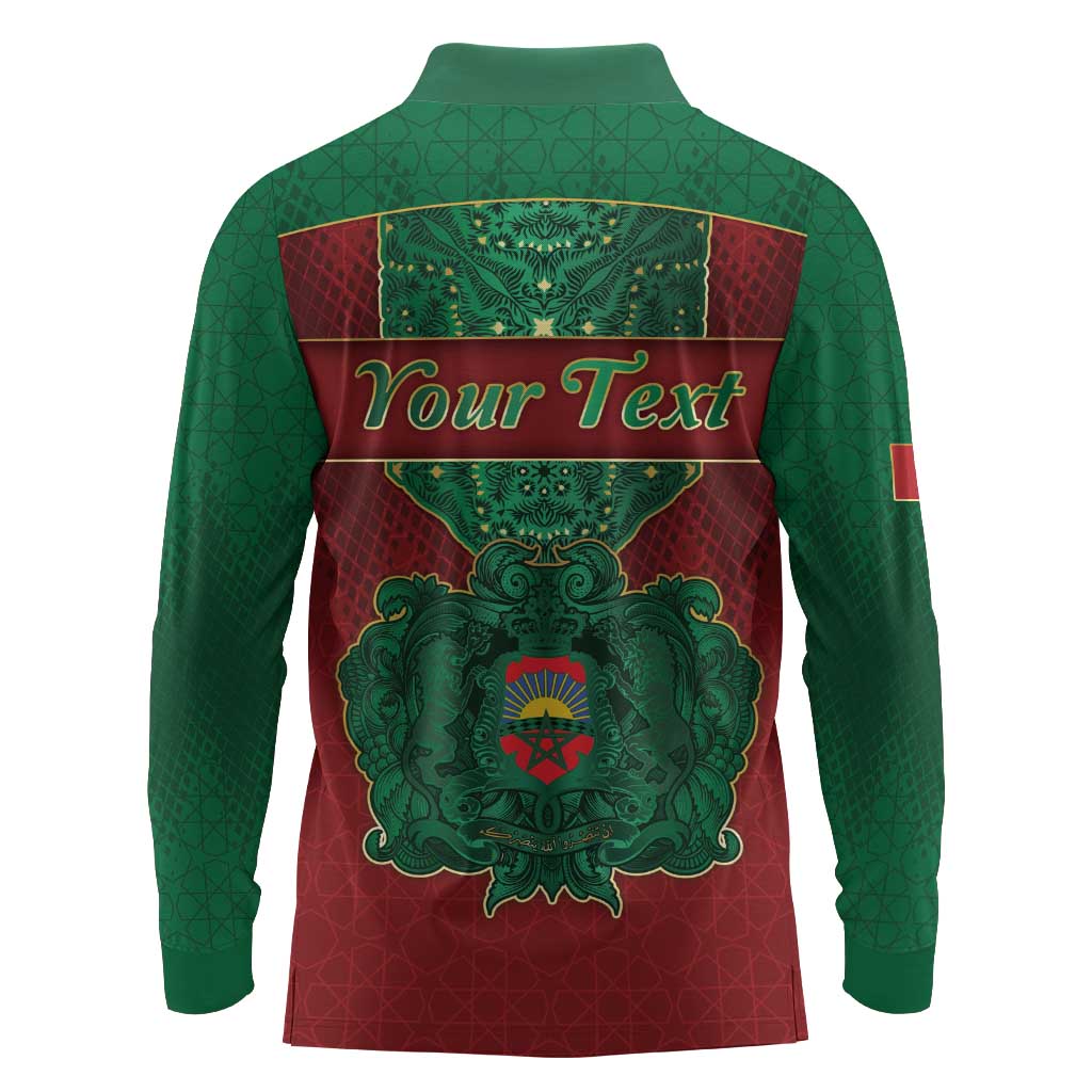 Personalized Morocco Long Sleeve Polo Shirt Royal Lion Islam Patterns - Wonder Print Shop