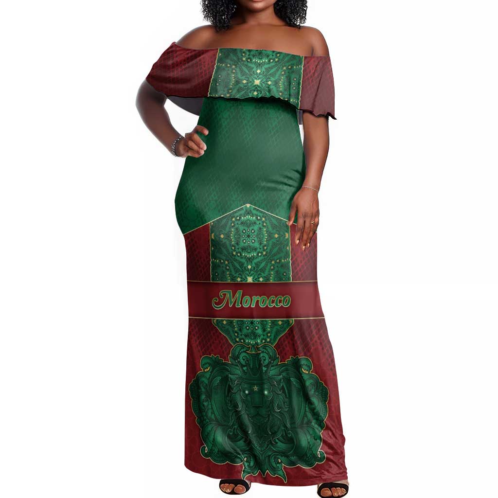 Personalized Morocco Off Shoulder Maxi Dress Royal Lion Islam Patterns - Wonder Print Shop