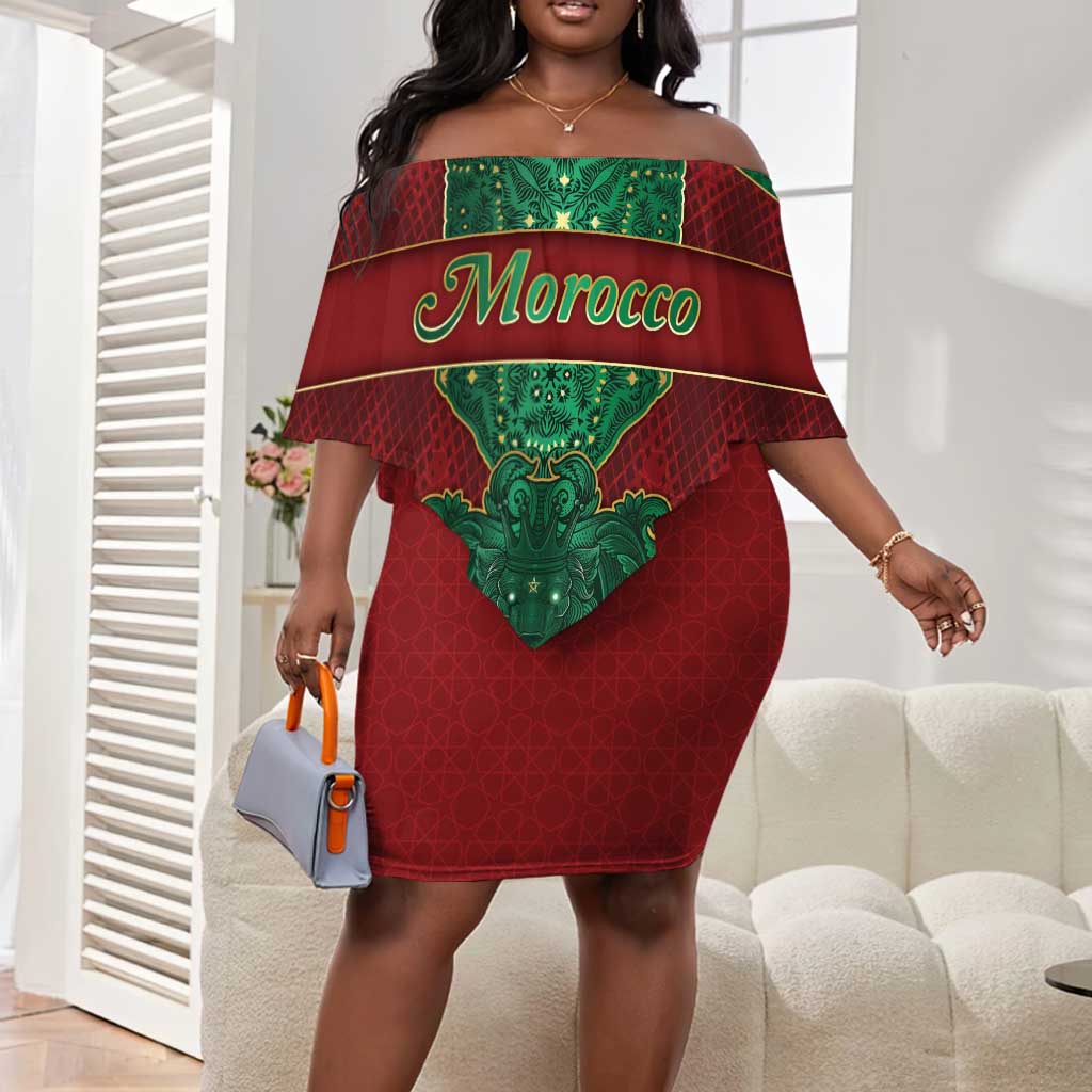Personalized Morocco Off Shoulder Short Dress Royal Lion Islam Patterns - Wonder Print Shop