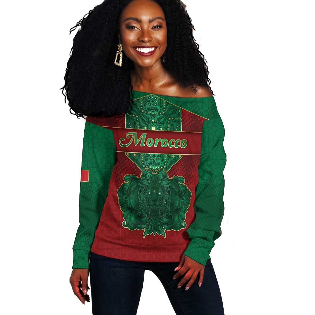 Personalized Morocco Off Shoulder Sweater Royal Lion Islam Patterns - Wonder Print Shop