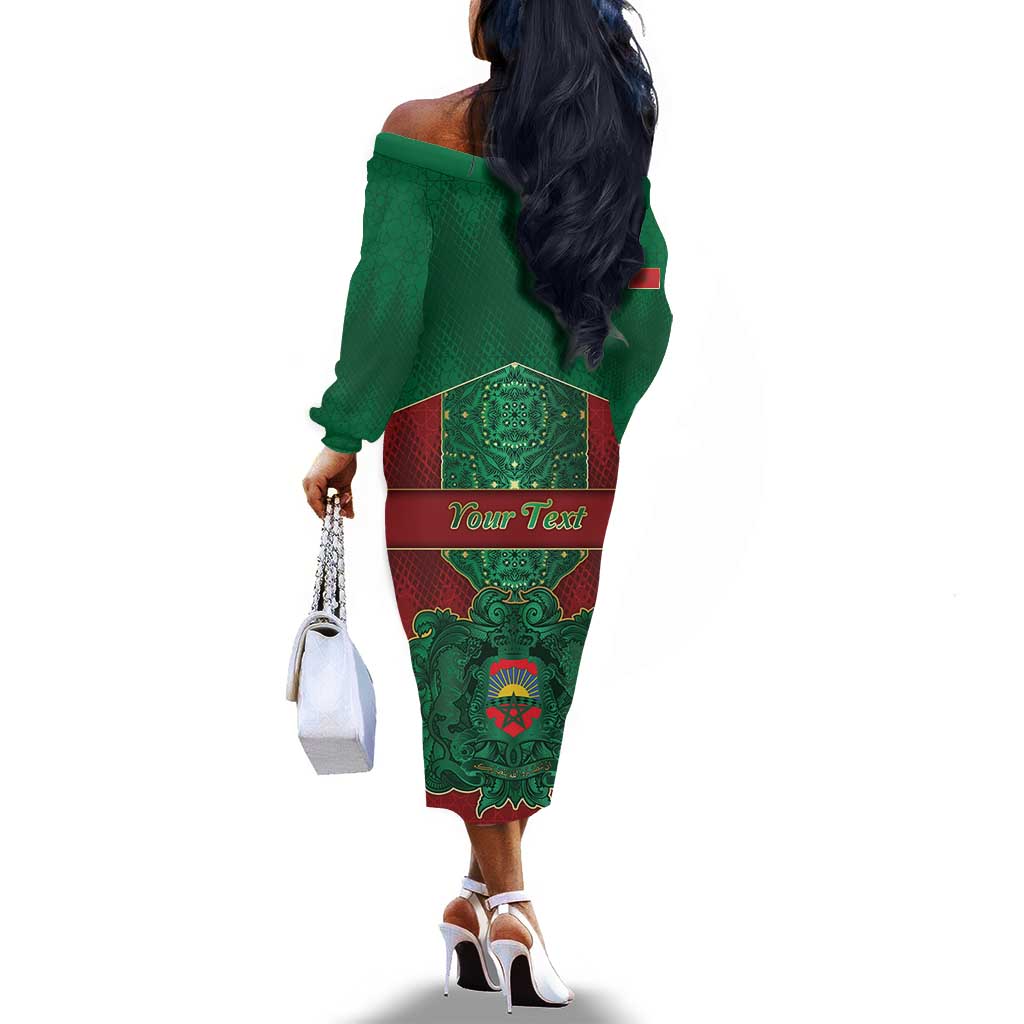 Personalized Morocco Off The Shoulder Long Sleeve Dress Royal Lion Islam Patterns - Wonder Print Shop
