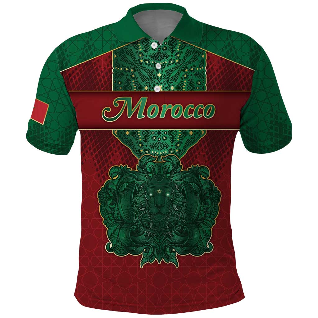 Personalized Morocco Polo Shirt Royal Lion Islam Patterns - Wonder Print Shop